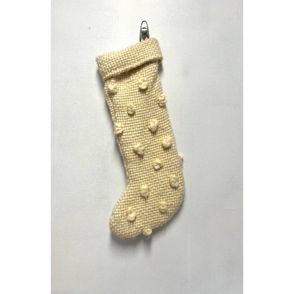 Anthropologie Chunky Knit Ivory Cozy Bobble Stocking - Holiday Christmas - Picture 2 of 3